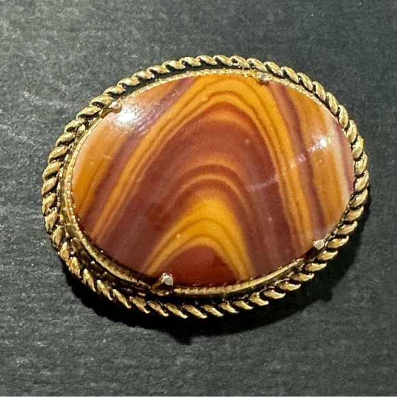 Vintage Tiger’s Eye Brooch Pin - Picture 3 of 5